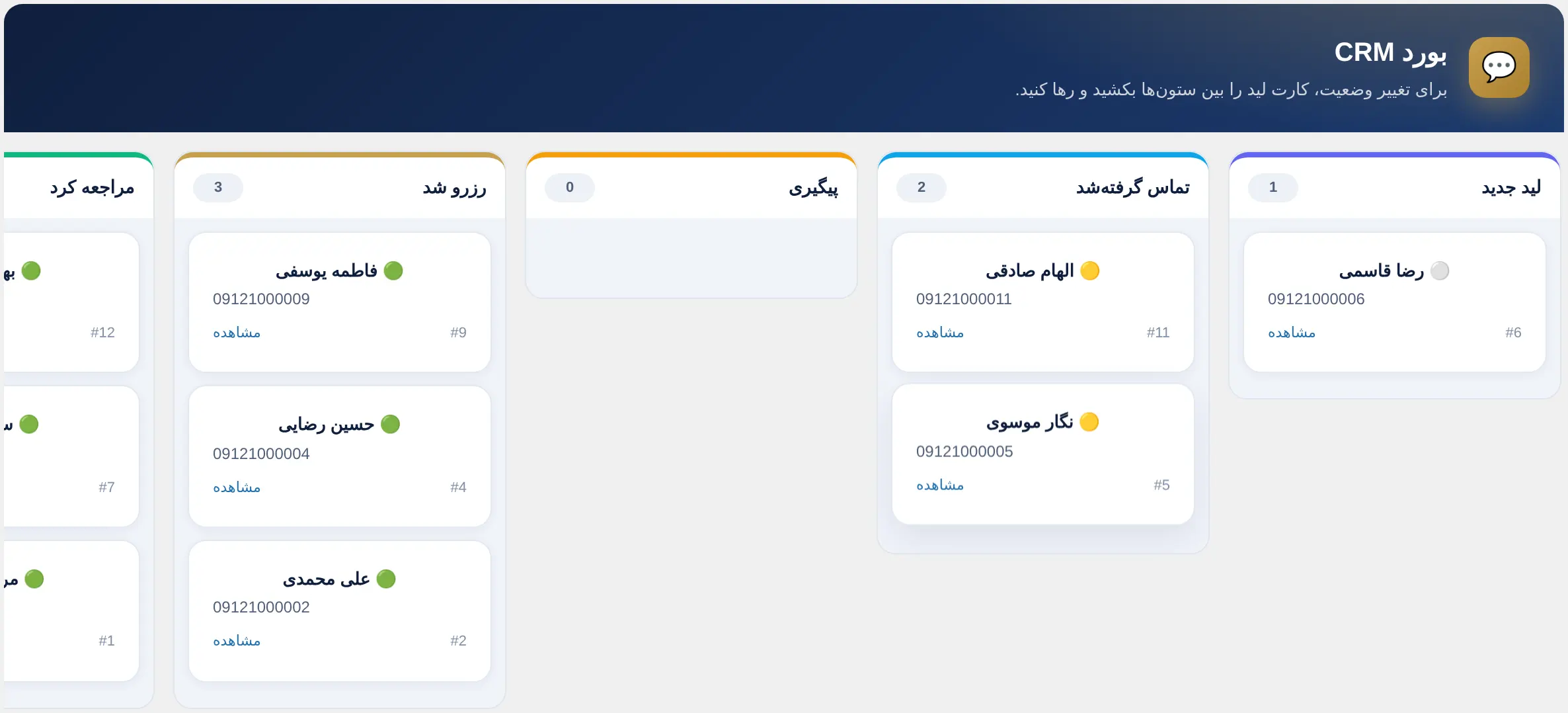بورد کانبان CRM در افزونه پژکام